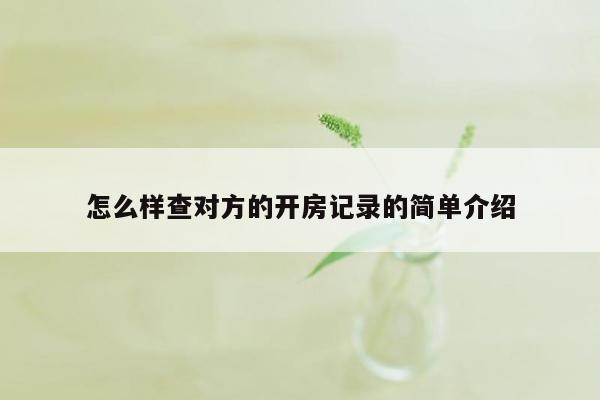 怎么样查对方的开房记录的简单介绍