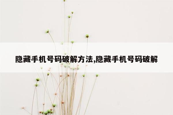 隐藏手机号码破解方法,隐藏手机号码破解