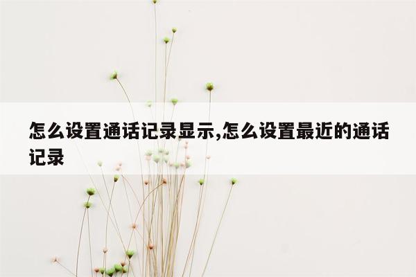 怎么设置通话记录显示,怎么设置最近的通话记录